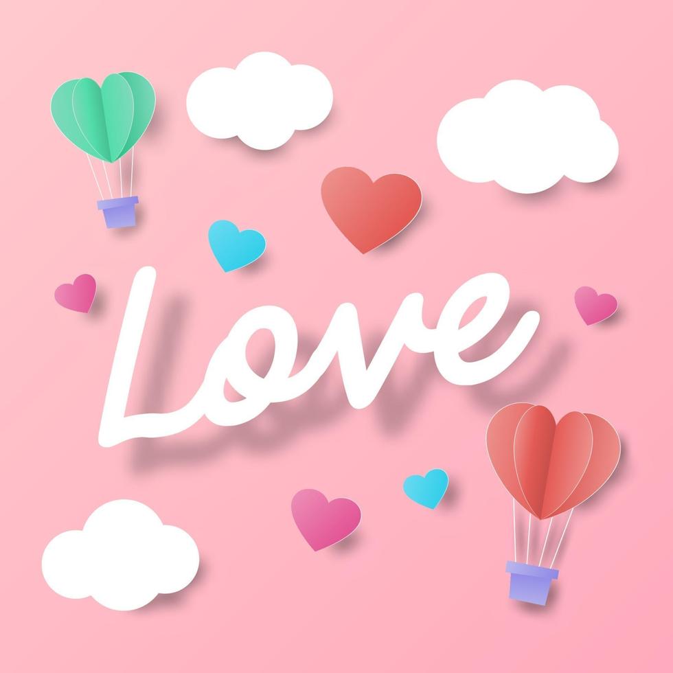love calligraphy with heart balloons vector