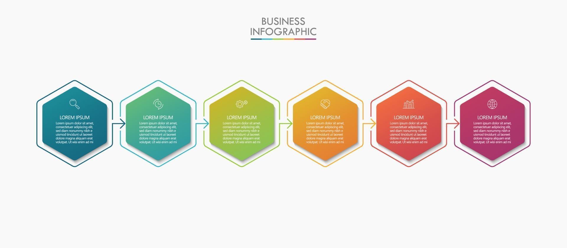 Plantilla de diseño de línea delgada infográfica con 6 opciones. vector