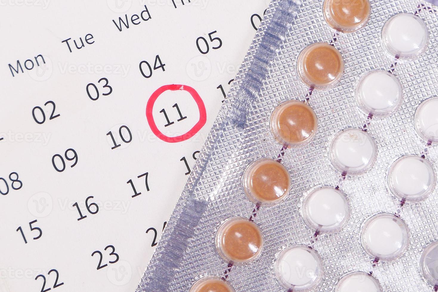 Birth control pills with calendar photo