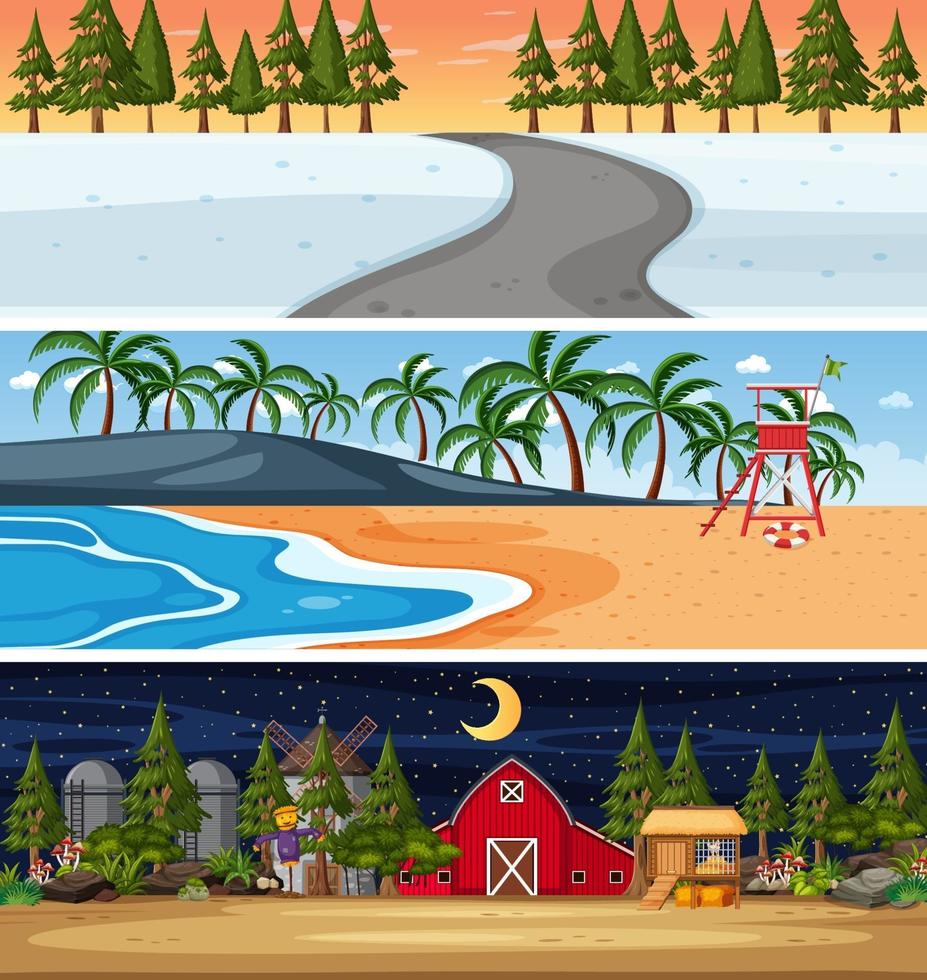 Set of different nature horizontal scenes vector