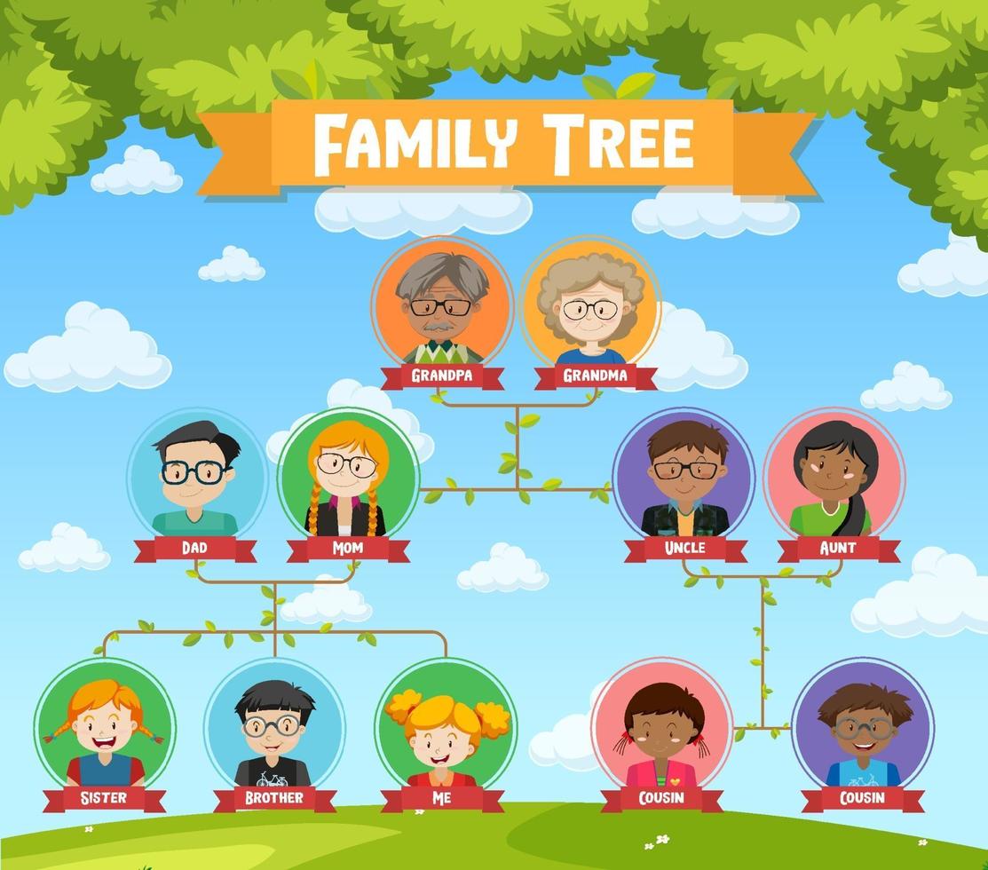 Diagram showing three generation family tree vector