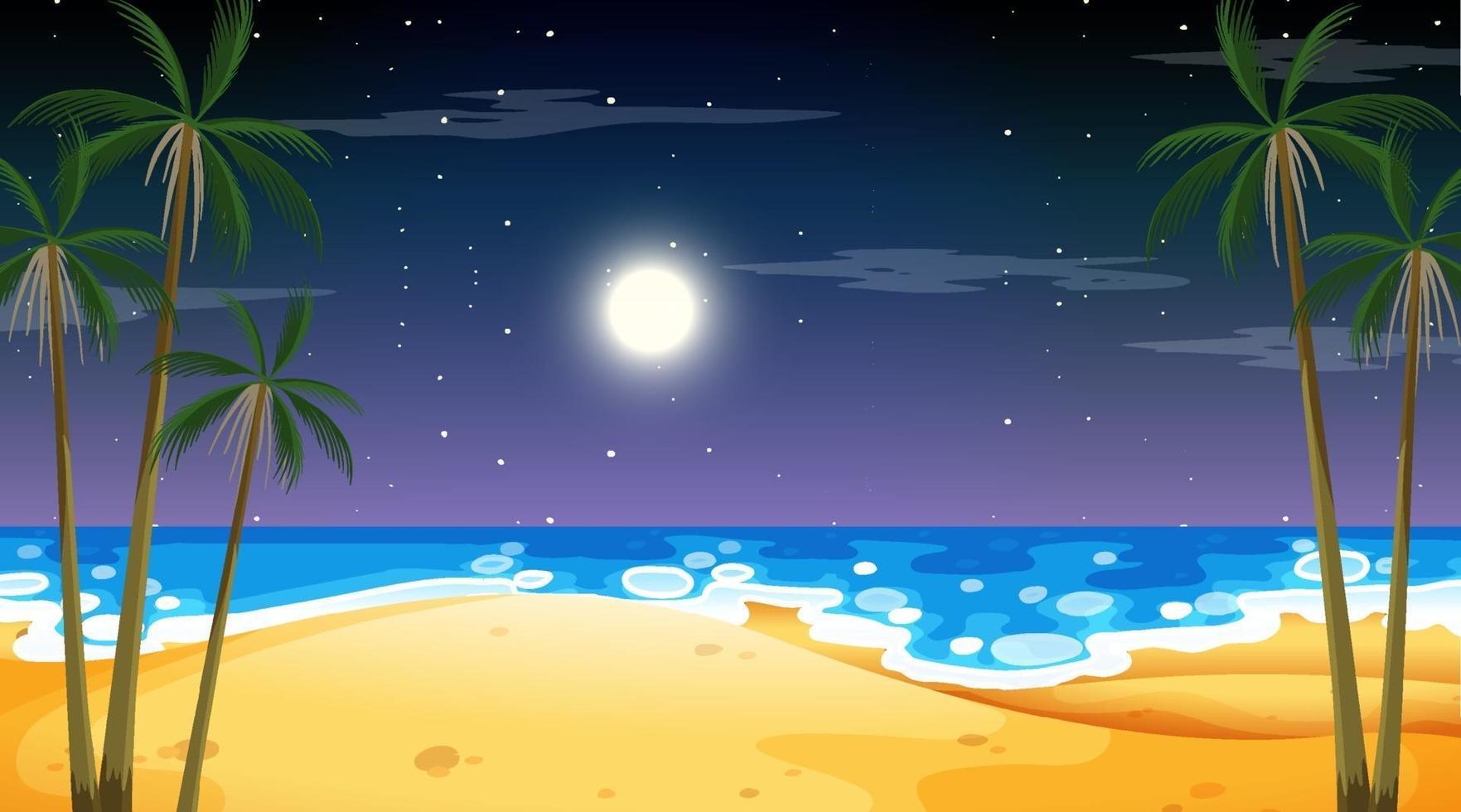 Beach at night time landscape scene with palm tree vector