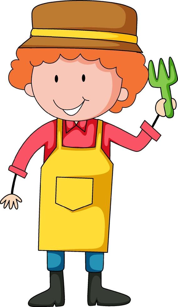 Hand drawn doodle of a boy gardener cartoon character vector