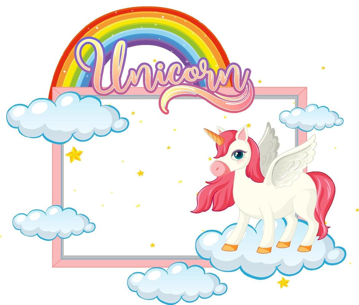 Empty banner with cute pegasus cartoon character on white background vector