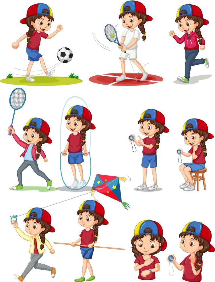 Set of girl doing different types of sports vector