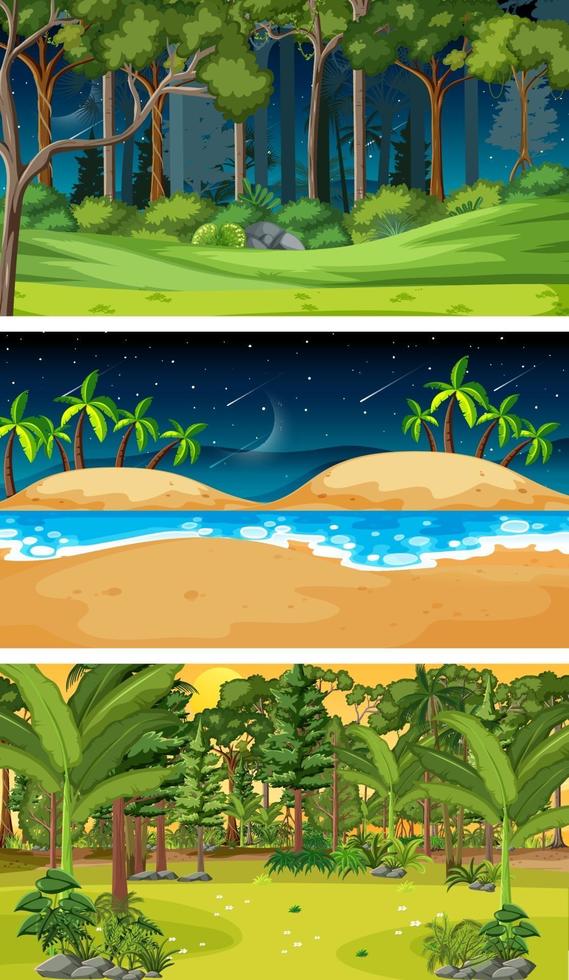 Set of different nature horizontal scenes vector