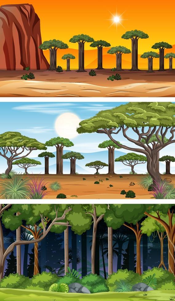 Set of different forest horizontal scenes in different times vector