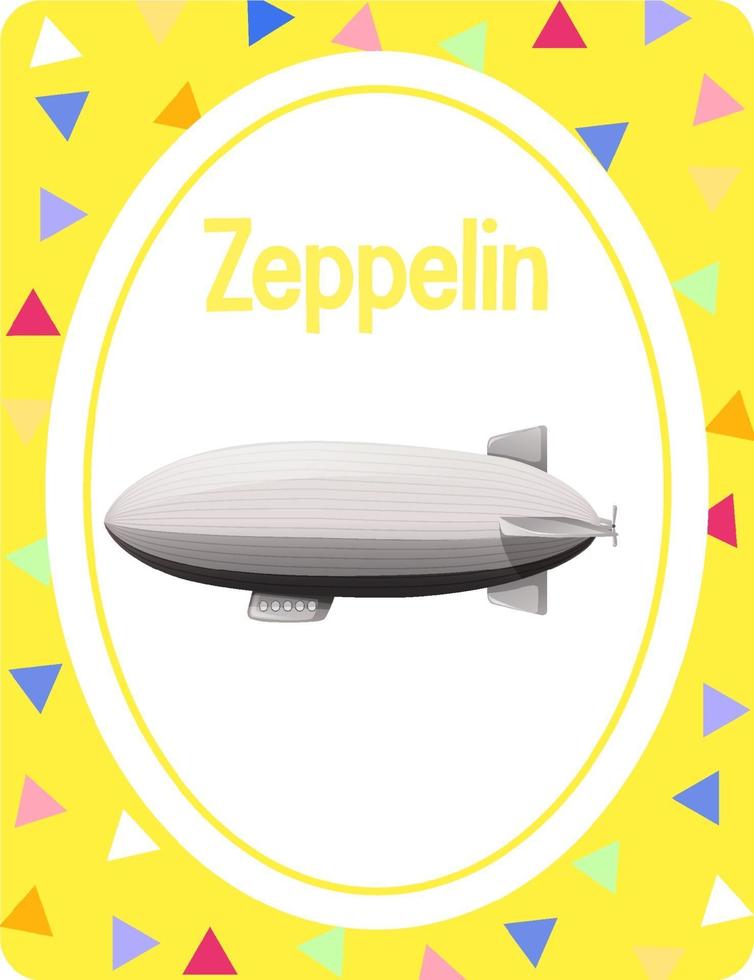 flashcard de vocabulario con la palabra zeppelin vector