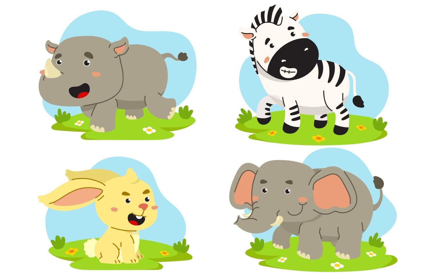 conjunto de animal lindo en estilo de dibujos animados vector