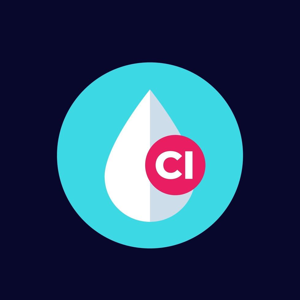 Chlorine drop icon, flat vector