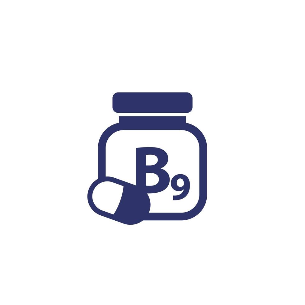 B9 vitamin, folate supplement icon on white vector