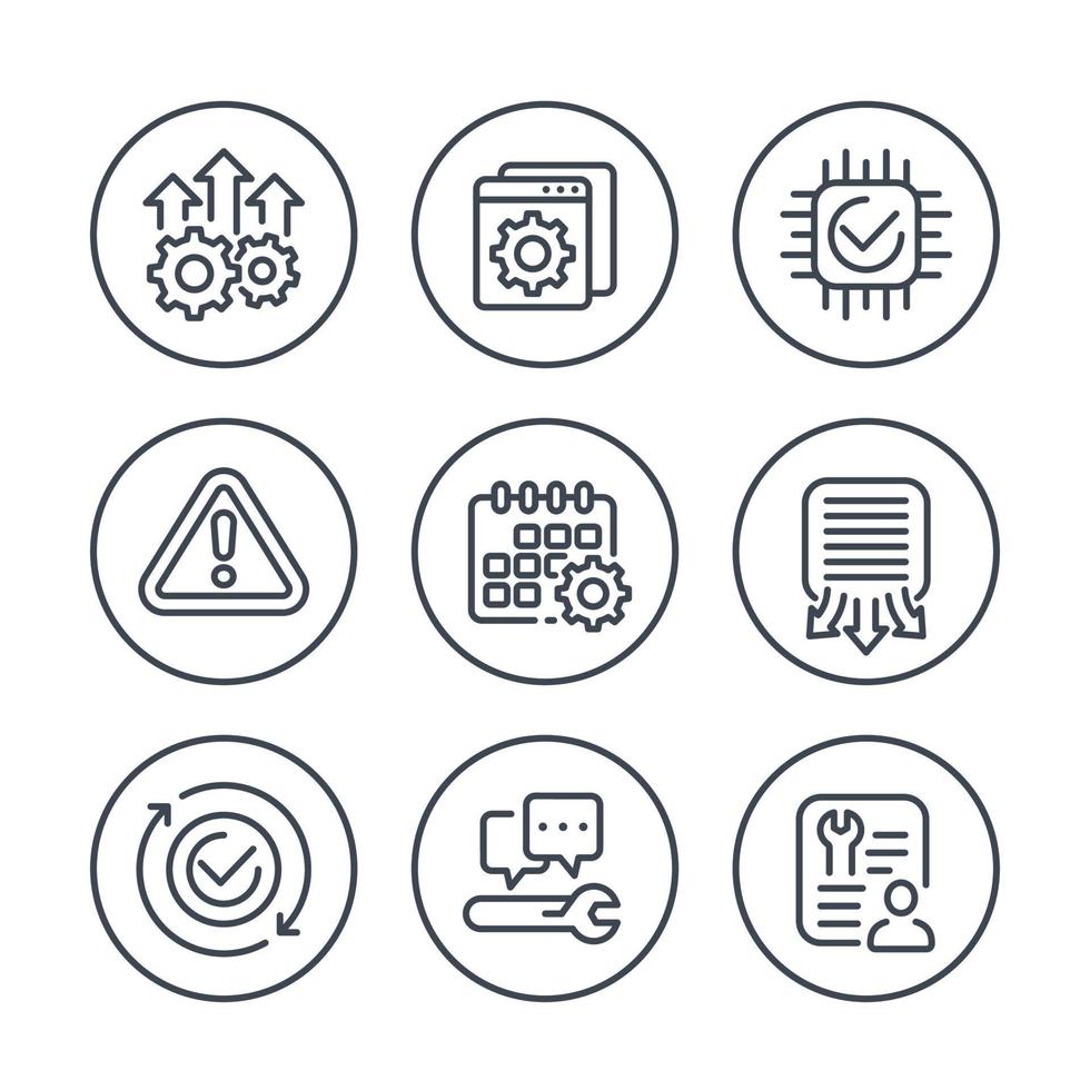 development, hardware, service and protocols line icons set vector