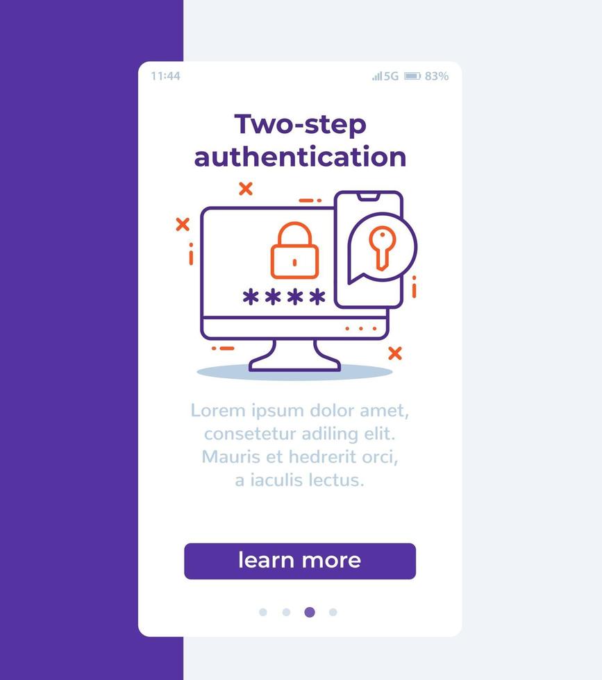 authentication in two steps mobile banner with line icon vector