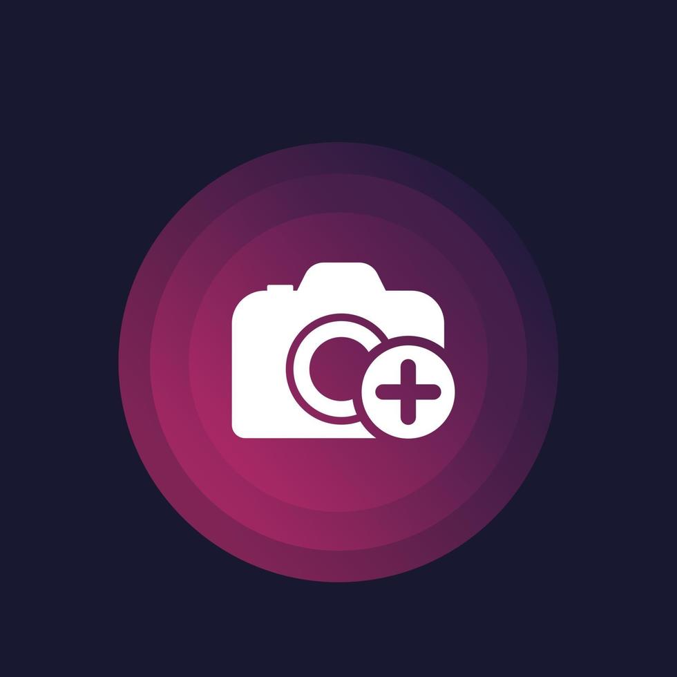 Add photo icon, camera and plus vector