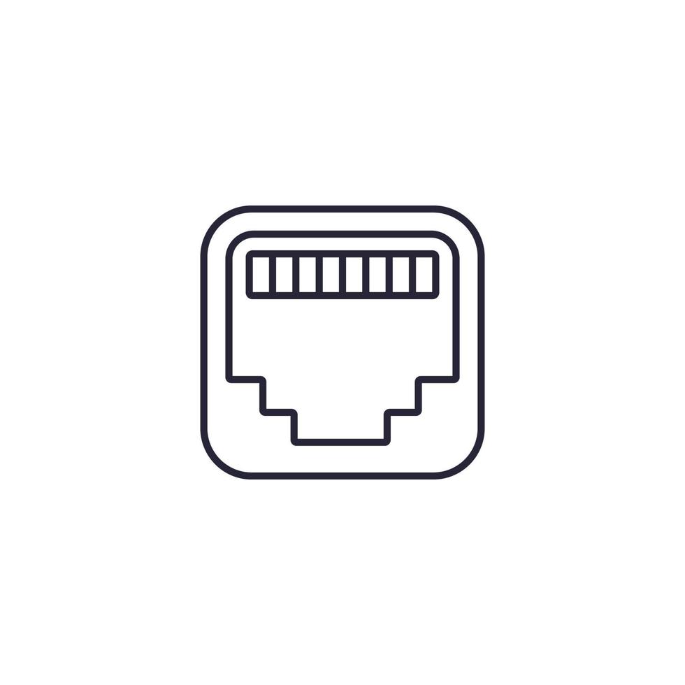 icono de línea de puerto ethernet, conector de red rj45 vector