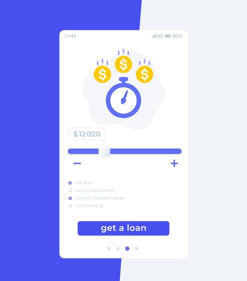 Fast loan app, mobile ui design vector