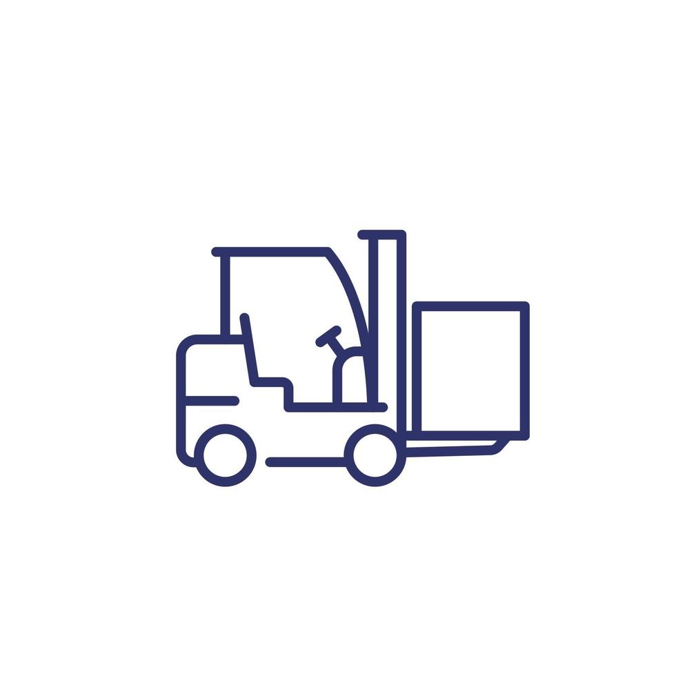 Forklift truck with box line icon vector