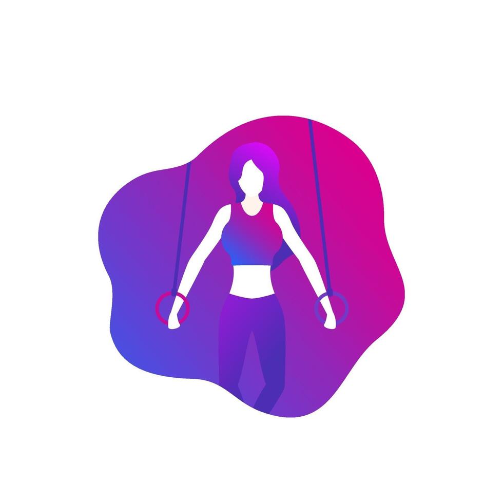 girl training with gymnastic rings, vector icon