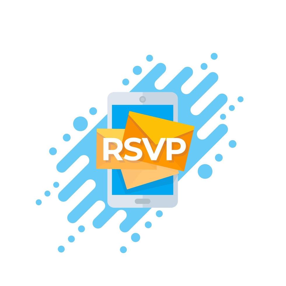 RSVP icon with mobile mail, vector