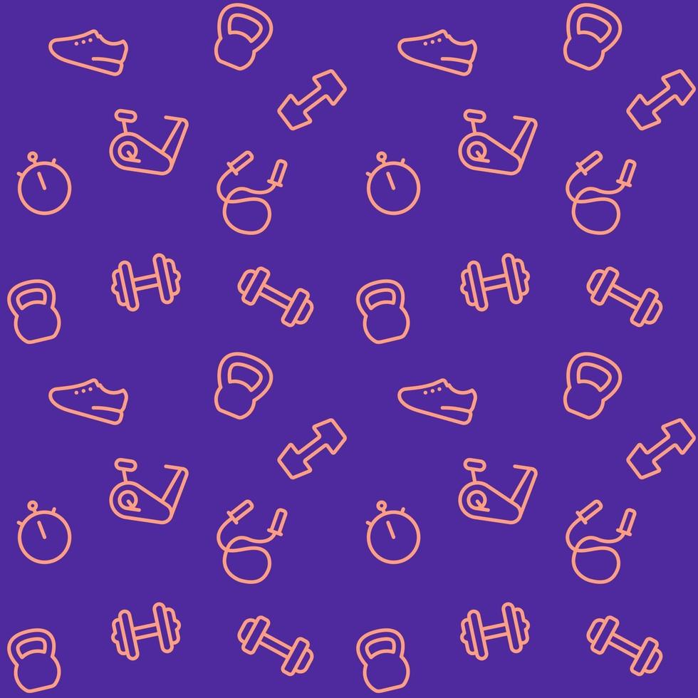 seamless pattern with gym line icons, workout and training vector background