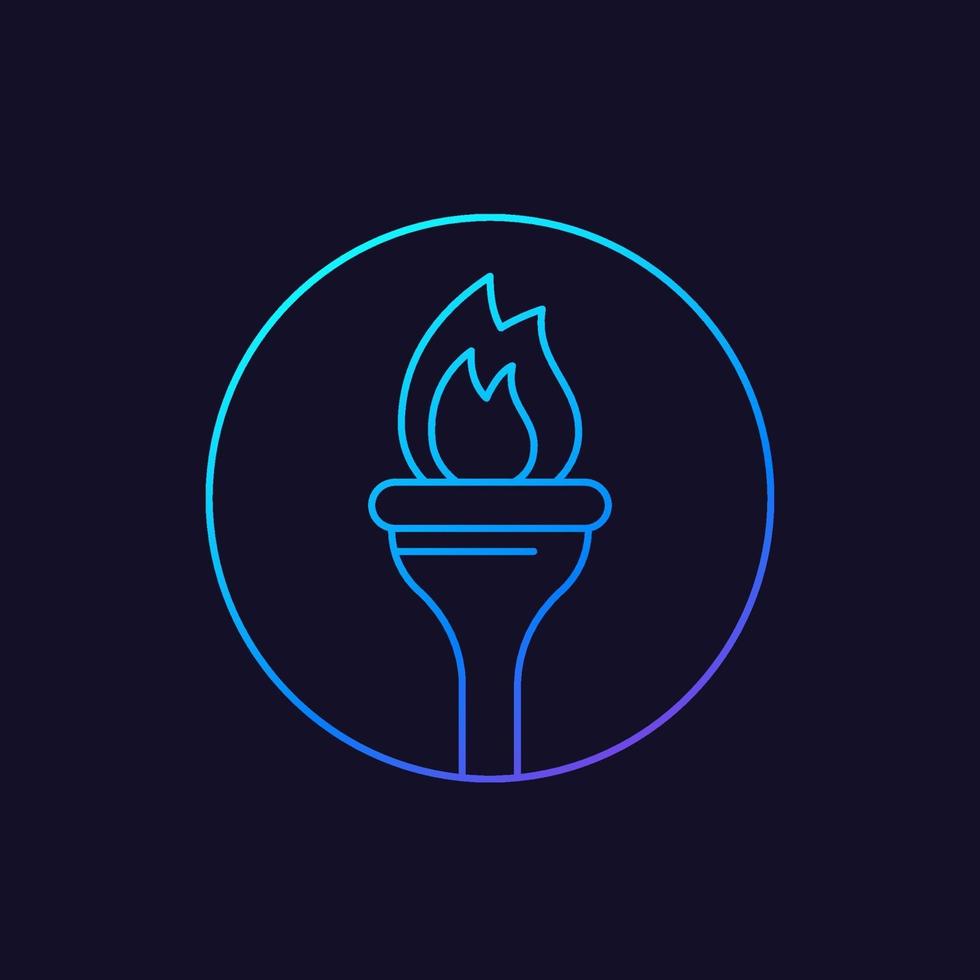 torch with flame, linear icon vector
