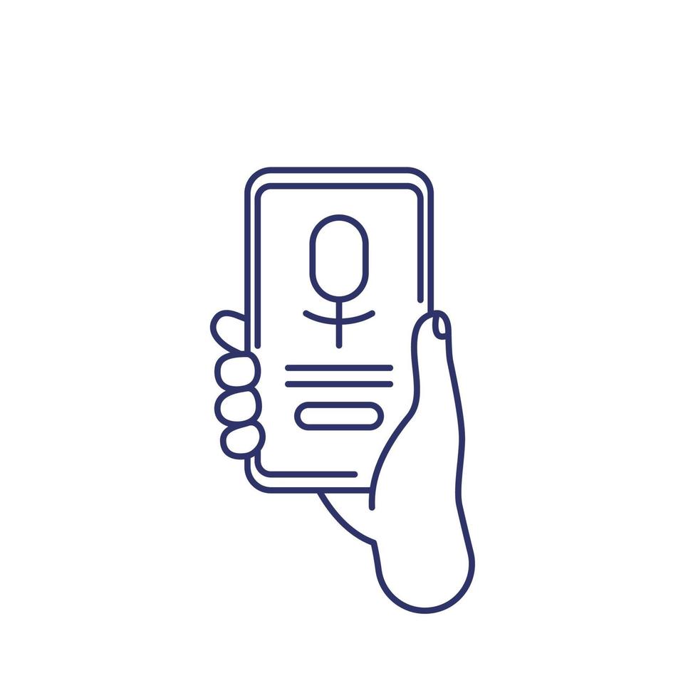 voice assistant app, phone in hand, line icon vector