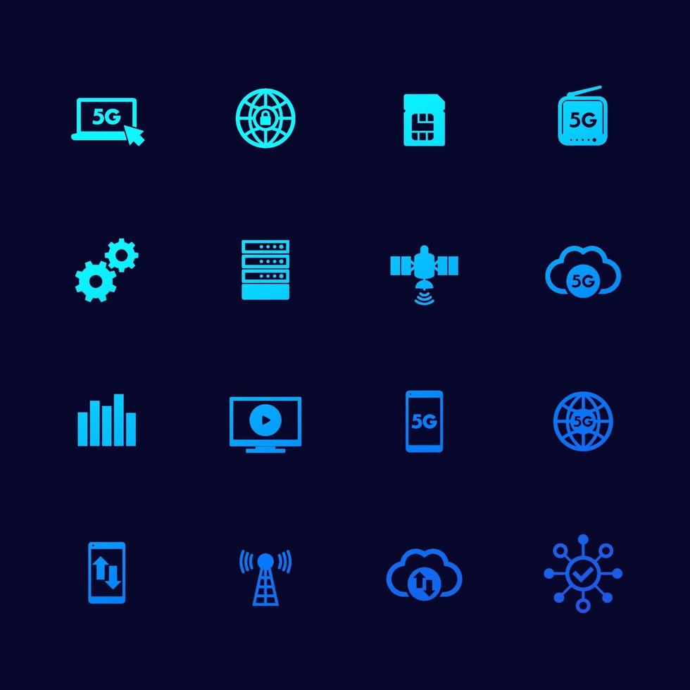 5g network, mobile communication, mobile internet icons set vector