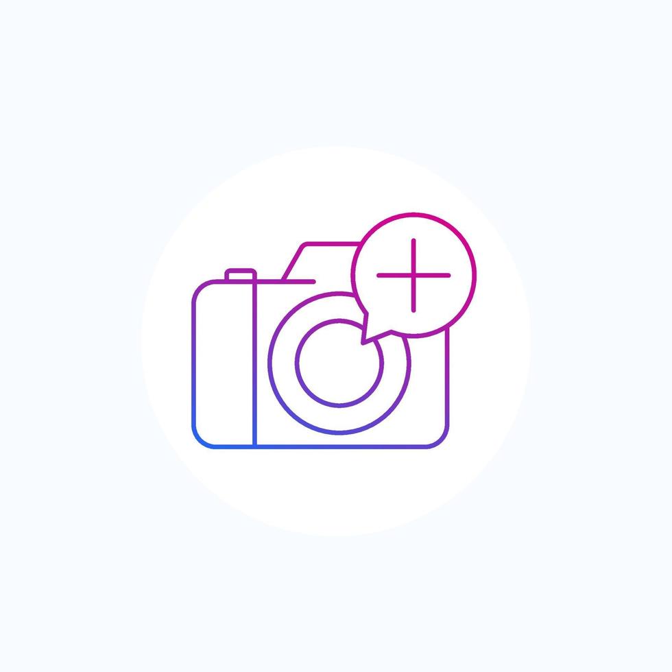 Add photo icon with camera, line vector