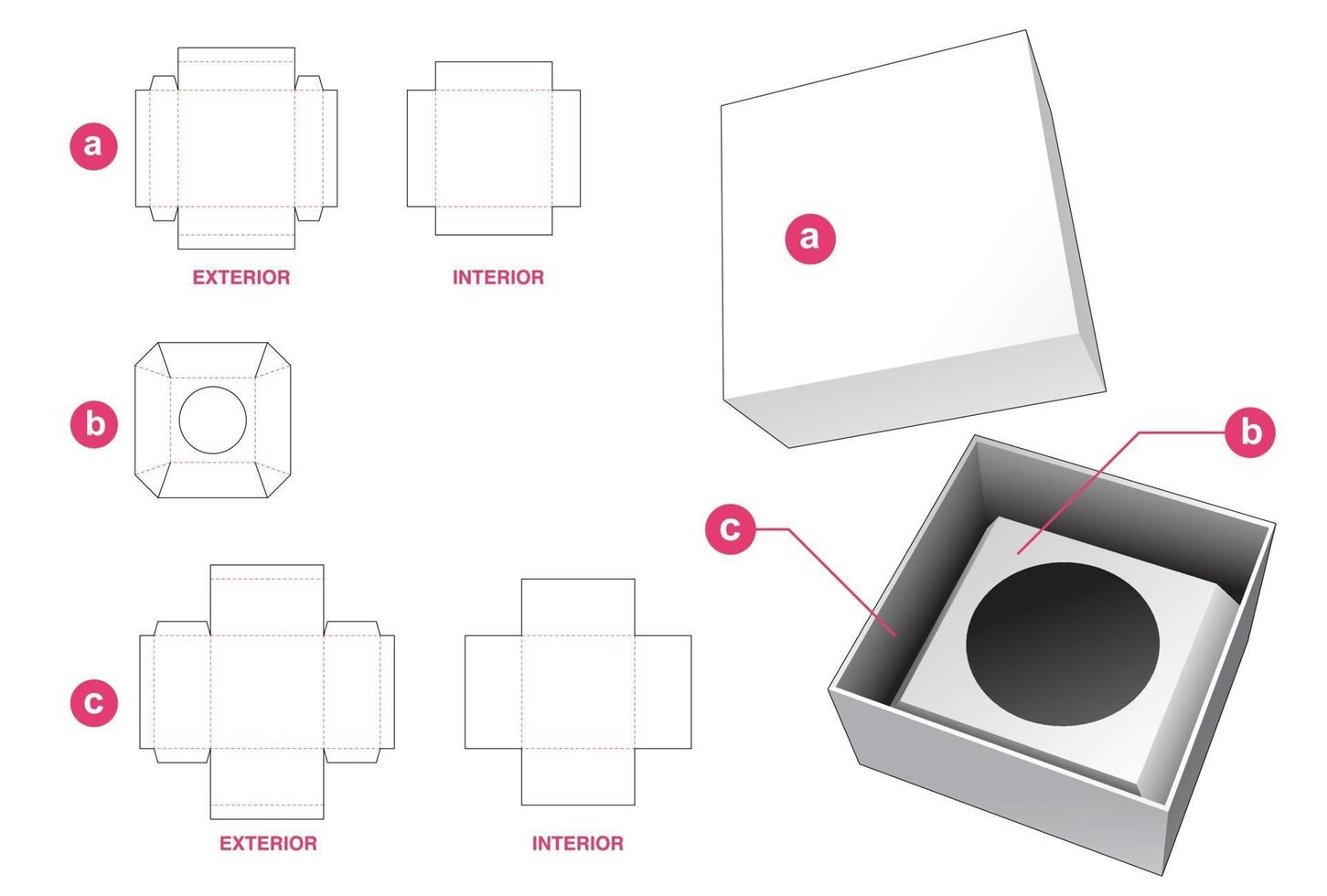 Rigid cosmetic box with insert supporter and lid die cut template vector