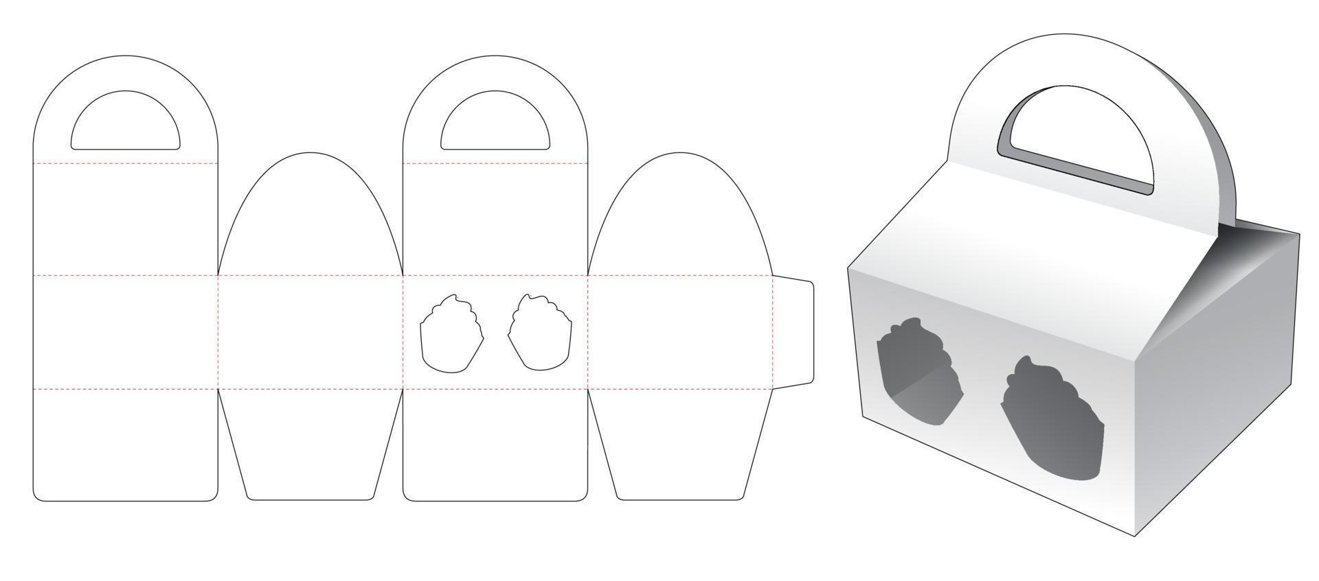 Handle box with cupcake shaped window die cut template vector
