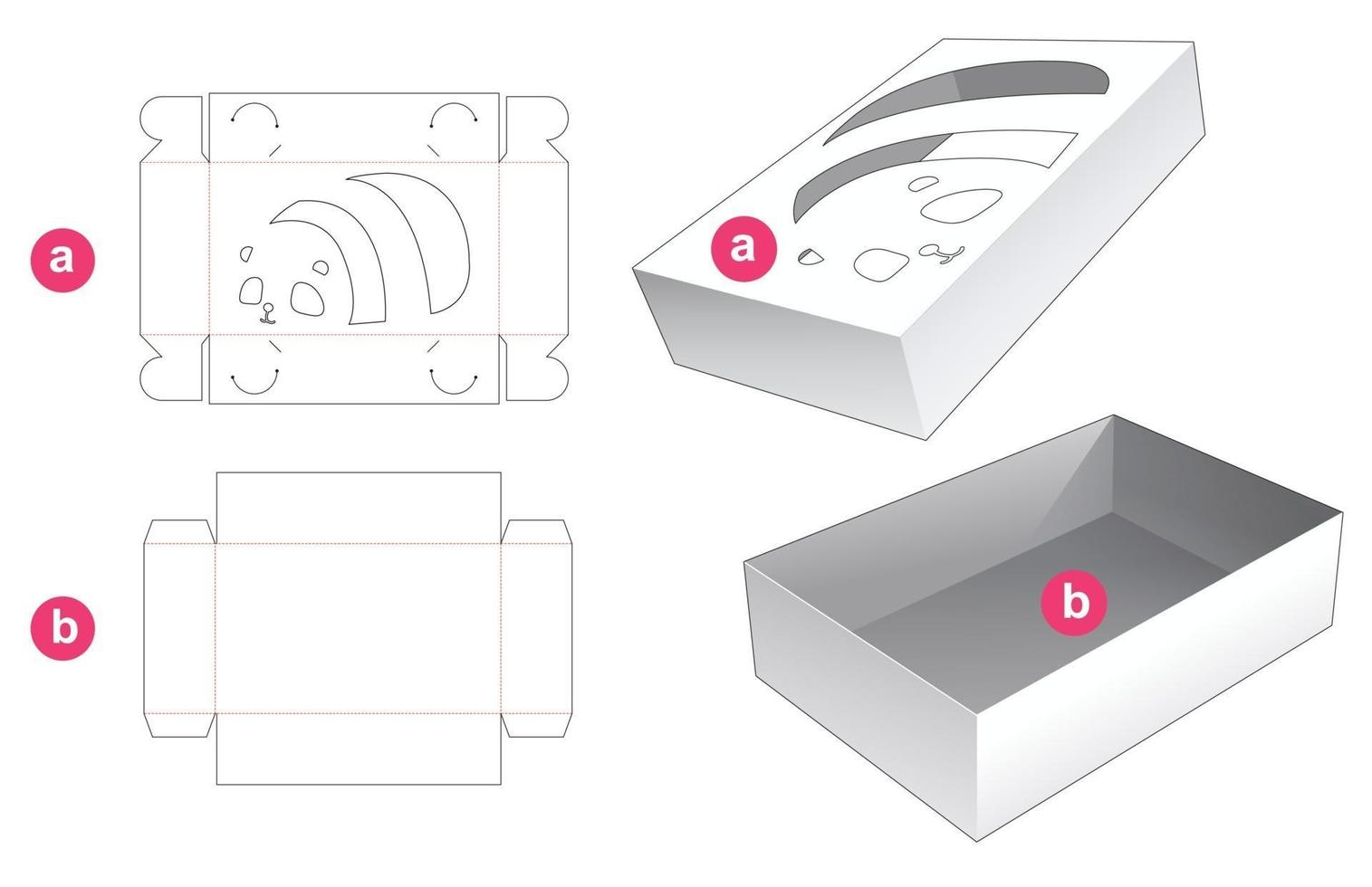 caja simple y tapa con plantilla troquelada de ventana en forma de dibujos animados de panda vector