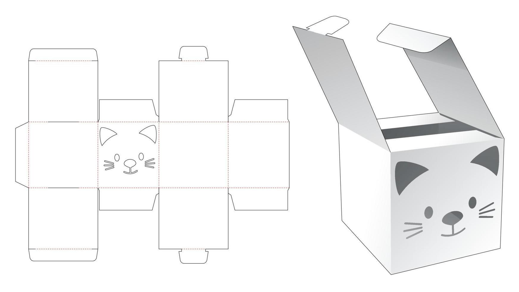 Mini flip box with cat stencil die cut template vector