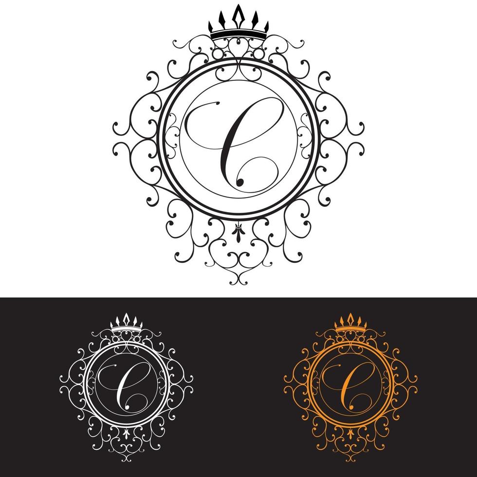 Letter C. Luxury Logo template flourishes calligraphic elegant ornament lines, vector illustration