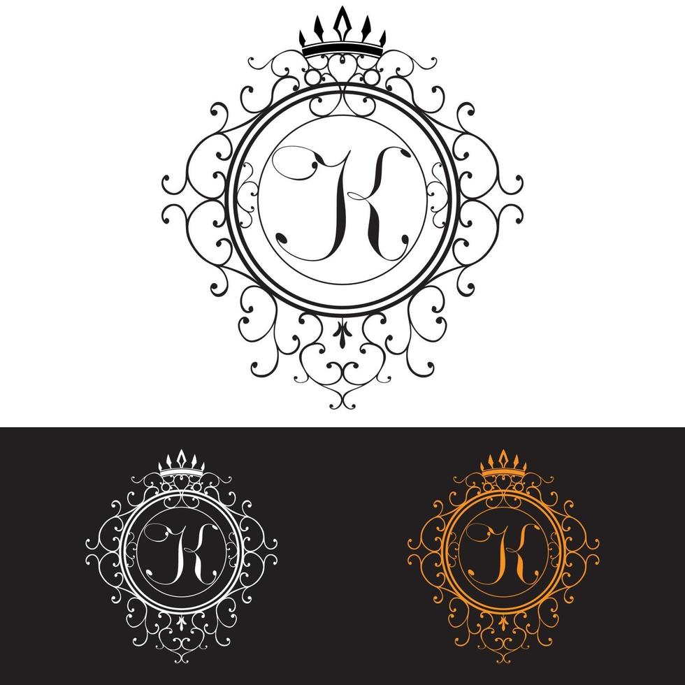 letra k. La plantilla de logotipo de lujo florece con elegantes líneas de adornos caligráficos, ilustración vectorial vector