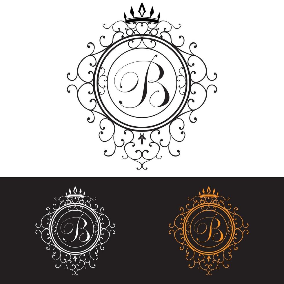letra b. La plantilla de logotipo de lujo florece con elegantes líneas de adornos caligráficos, ilustración vectorial vector