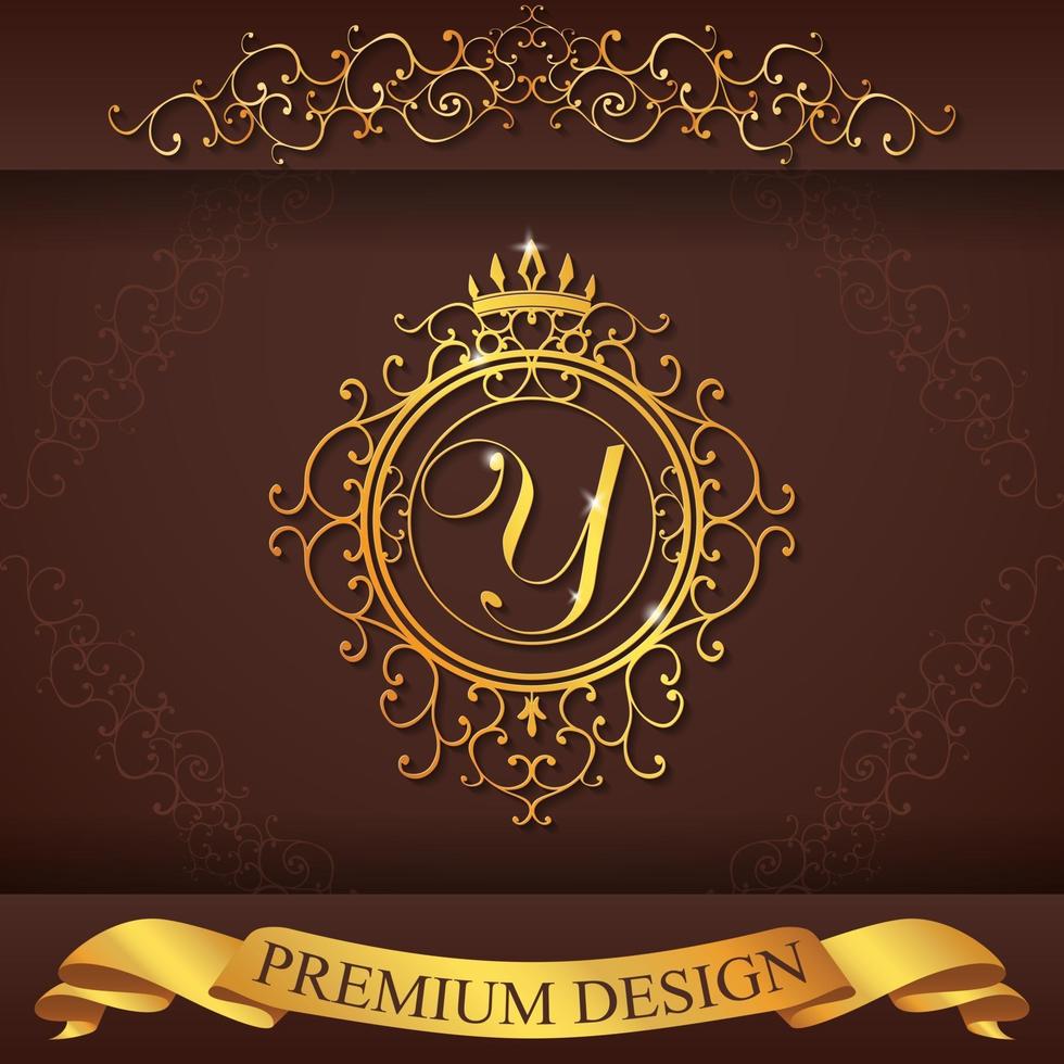 Heraldic alphabet gold premium design Y vector