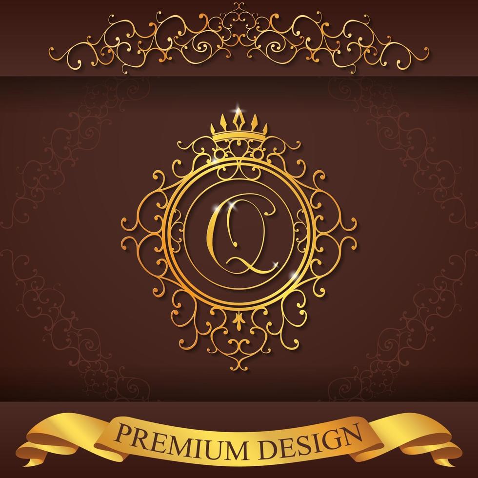 Heraldic alphabet gold premium design Q vector