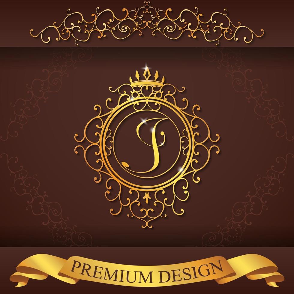 Heraldic alphabet gold premium design J vector