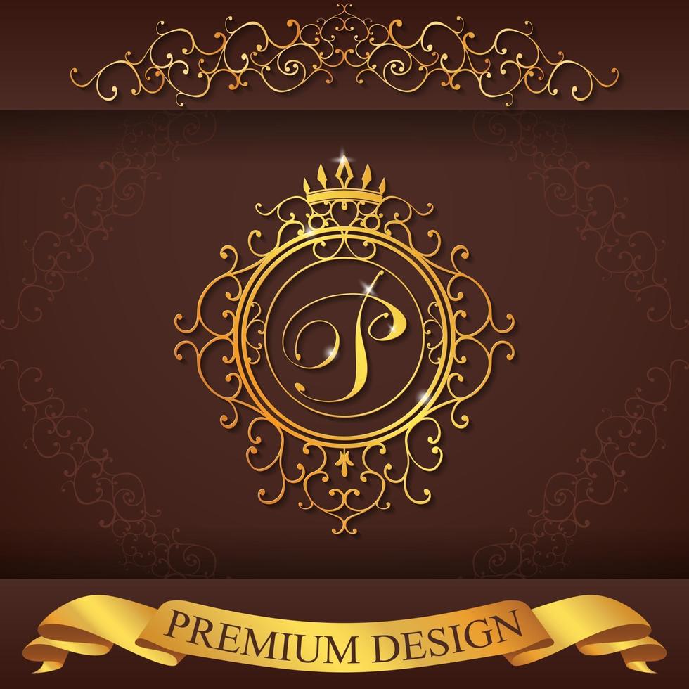 Heraldic alphabet gold premium design P vector
