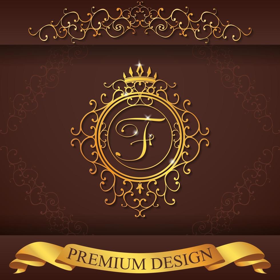 Heraldic alphabet gold premium design F vector