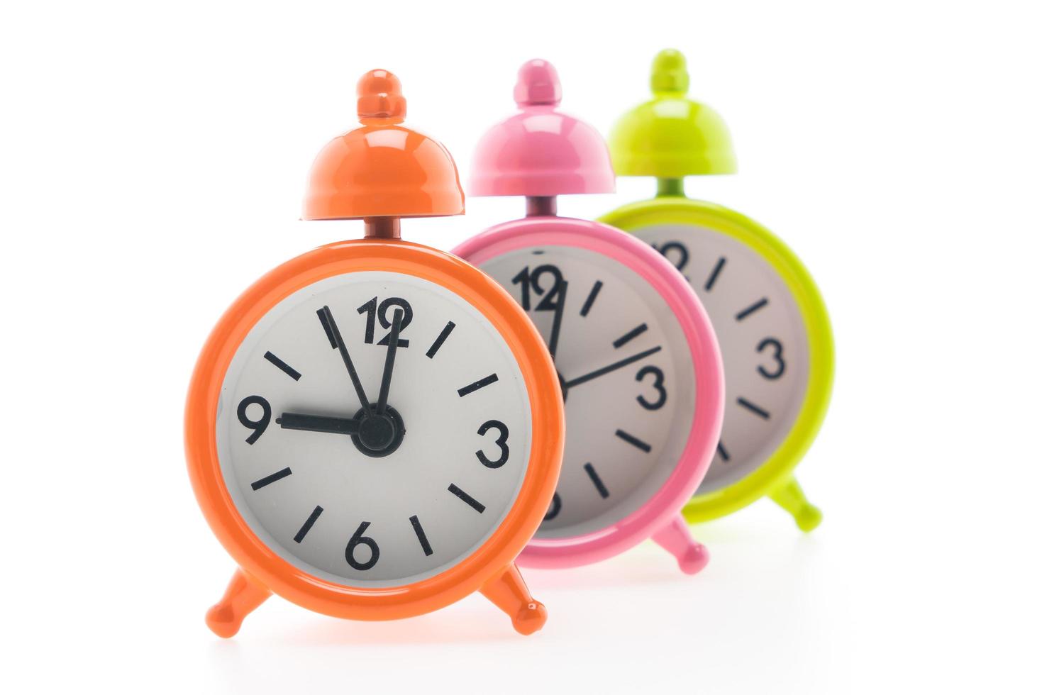 Classic Alarm clocks on white background photo