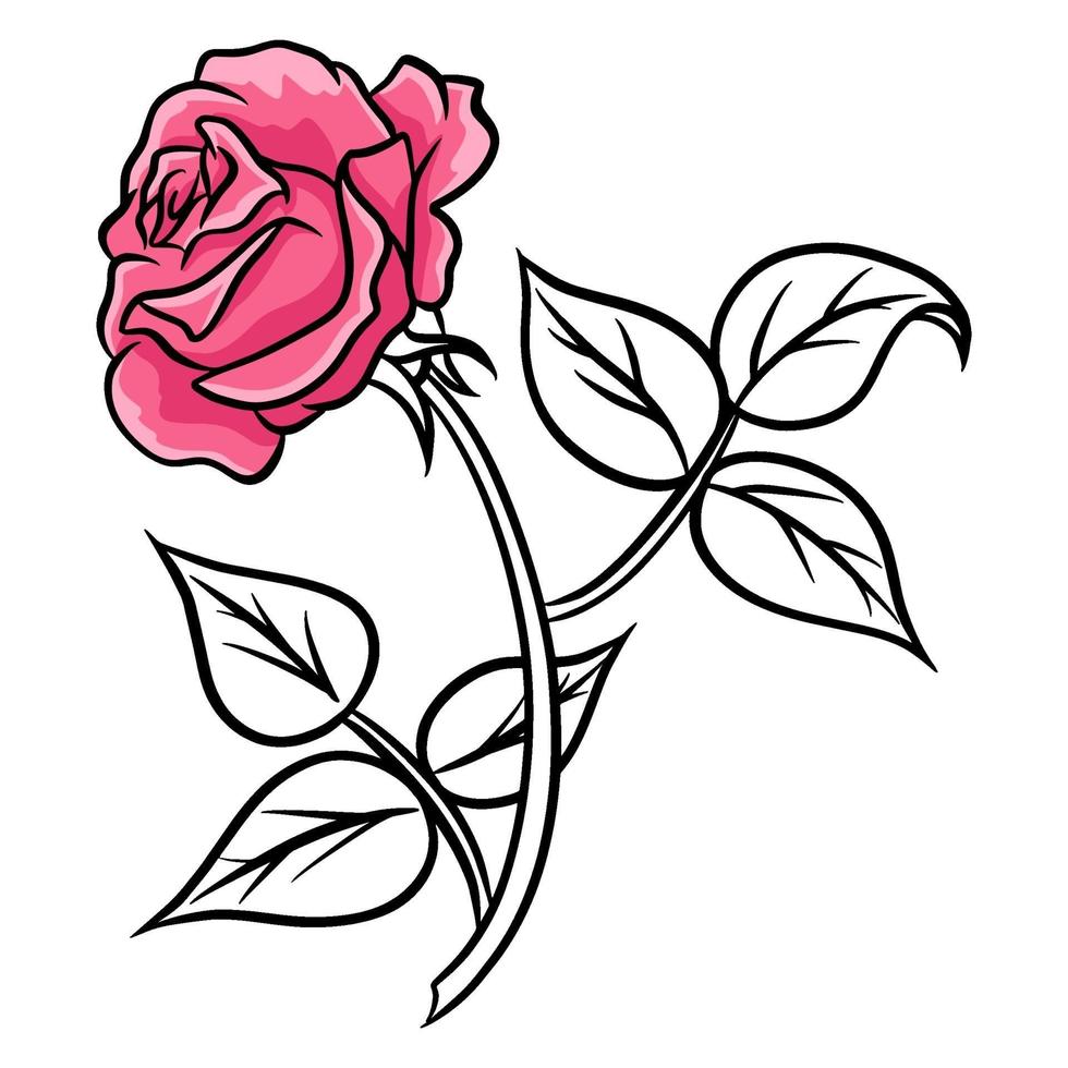 Hand-drawn roses. Beautiful flower. Cartoon style. Vector illustration.