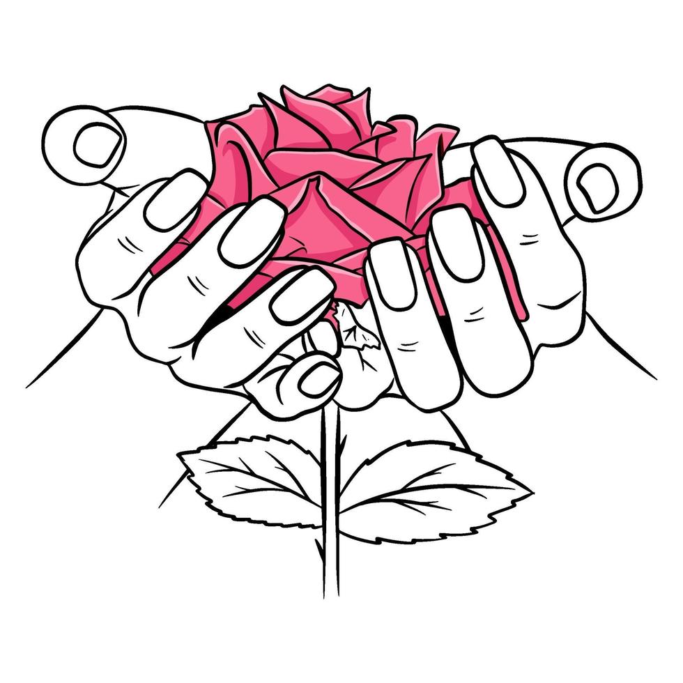 Hand-drawn roses. Beautiful flower. Cartoon style. Vector illustration.