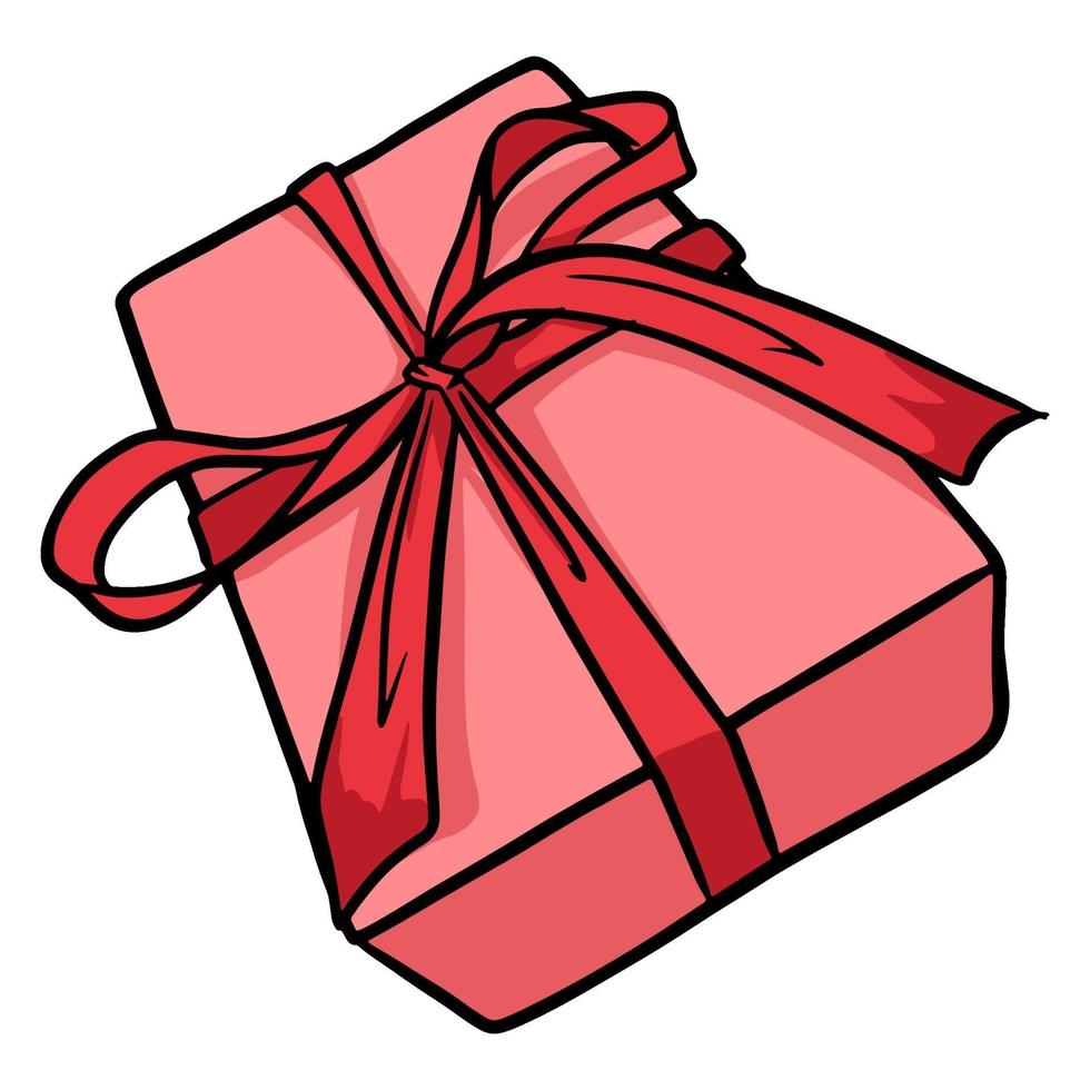 A gift in a festive package with a ribbon bow. Cartoon style. vector