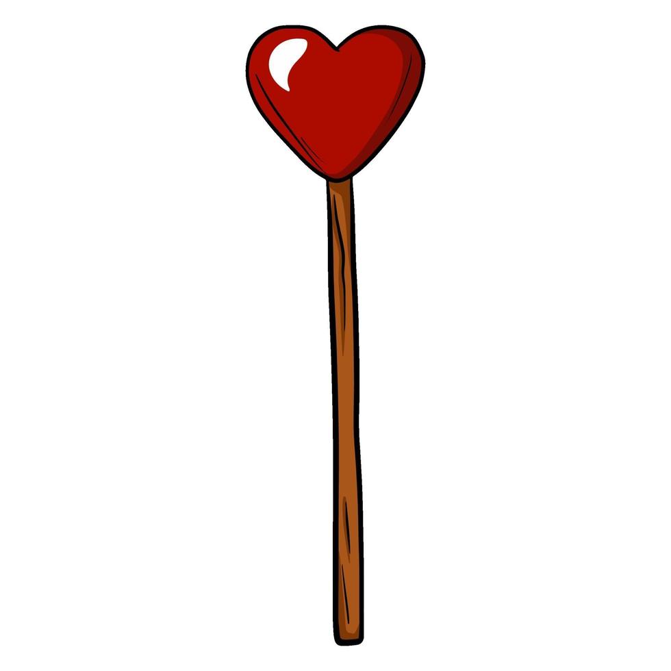 Red heart on a wooden stick. Cartoon style. vector