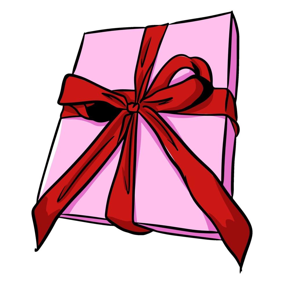 A gift in a festive package with a ribbon bow. Cartoon style. vector
