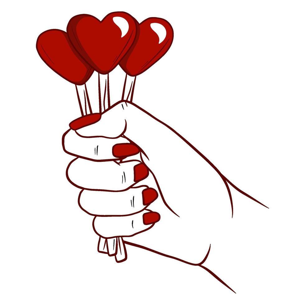 Heart on a brooch in a woman's hand. Cartoon style. vector