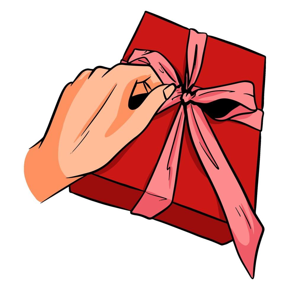 Gift in hand. A gift in a festive package. Cartoon style. vector
