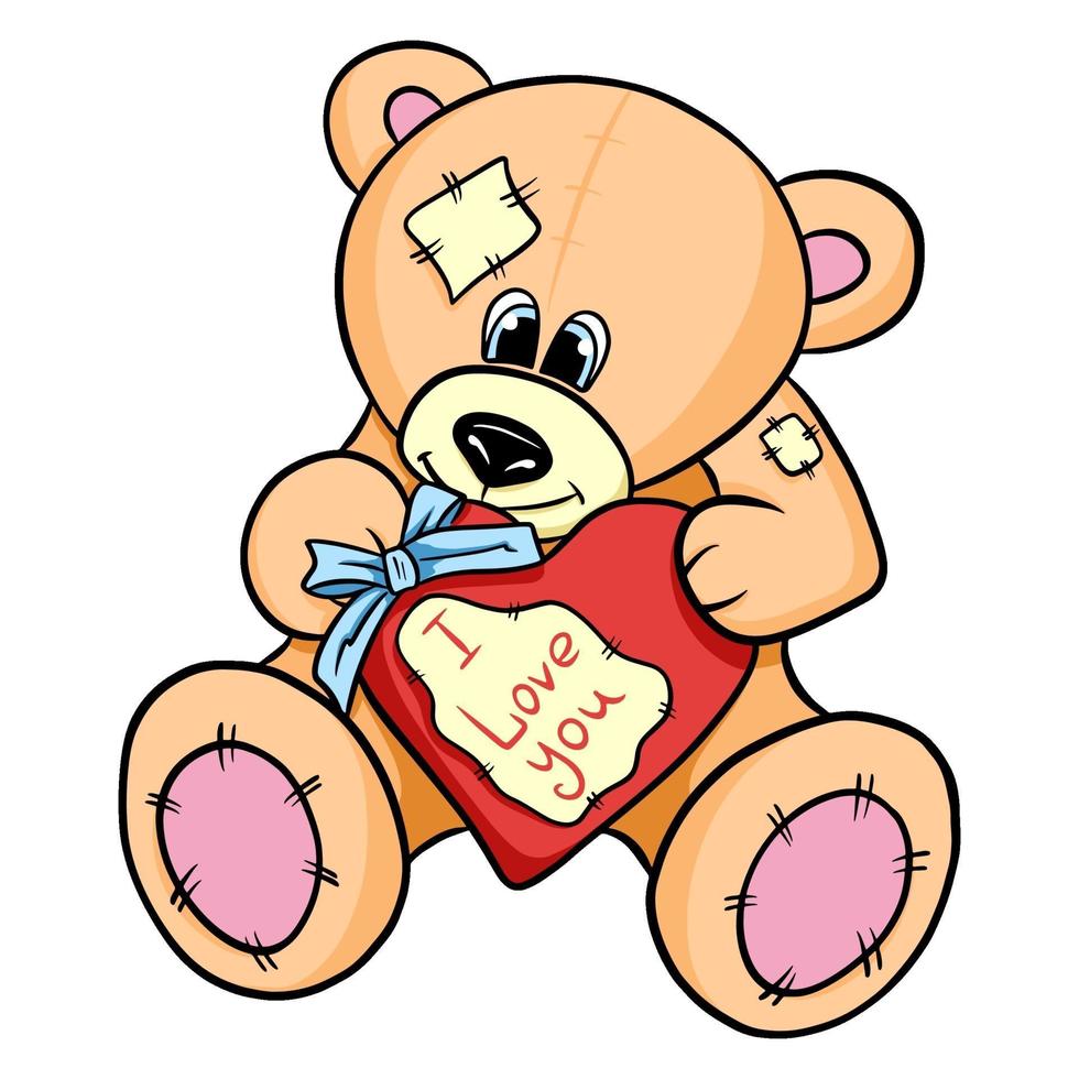 Beige teddy bear with a heart in his hands. vector