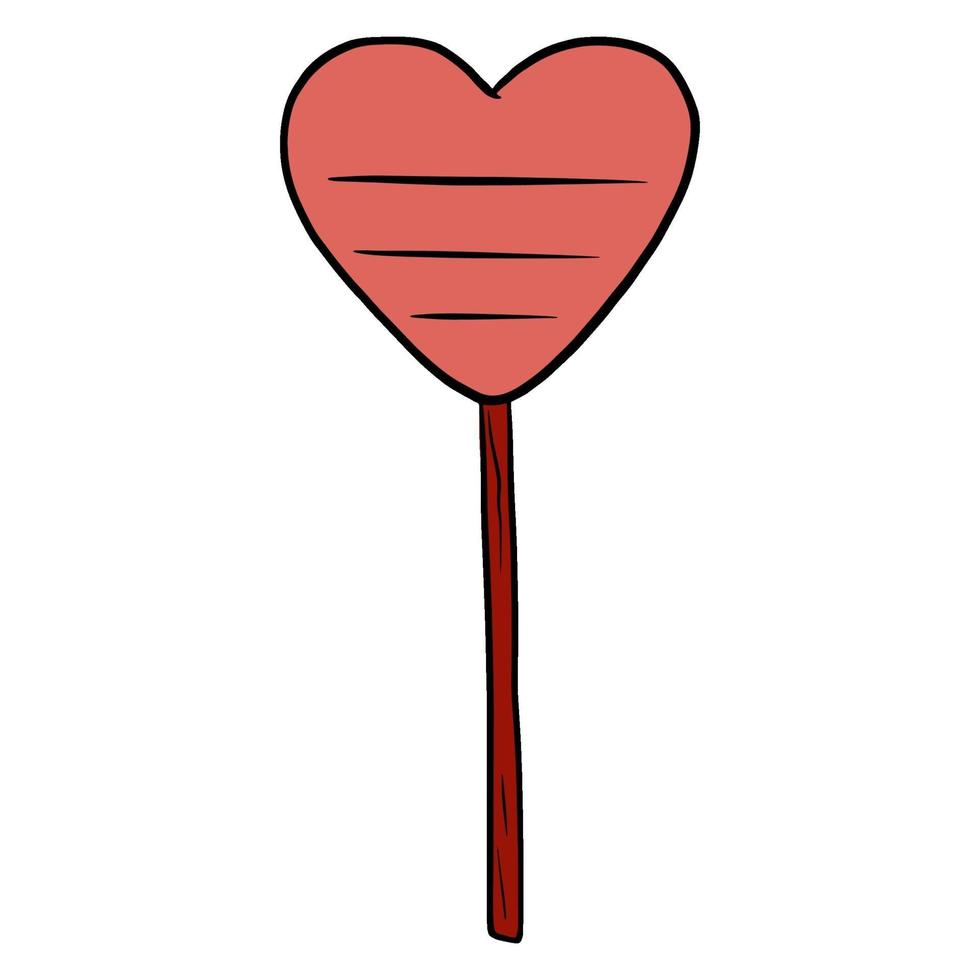 Red heart on a wooden stick. Cartoon style. vector